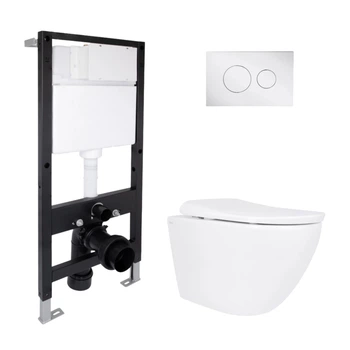 Готовое решение Qtap для ванной комнаты: подвесной унитаз Robin ML Ultra Quiet 520x365x365 + комплект инсталляции Standard (круглая кнопка Chrome)