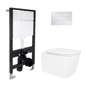 Готовое решение Qtap для ванной комнаты: подвесной унитаз Crow Rimless 485x340x330 + комплект инсталляции Standard (линейная кнопка Chrome)