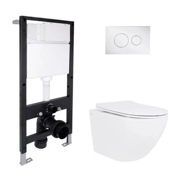 Готовое решение Qtap для ванной комнаты: подвесной унитаз Jay Rimless 485x360x320 + комплект инсталляции Standard (круглая кнопка Chrome)