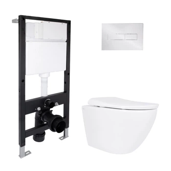 Готовое решение Qtap для ванной комнаты: подвесной унитаз Robin ML Ultra Quiet 520x365x365 + комплект инсталляции Standard (линейная кнопка Chrome)