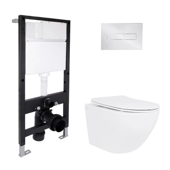 Готовое решение Qtap для ванной комнаты: подвесной унитаз Jay Rimless 485x360x320 + комплект инсталляции Standard (линейная кнопка Chrome)