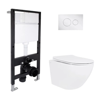 Готовое решение Qtap для ванной комнаты: подвесной унитаз Jay Ultra Quiet 520x360x320 + комплект инсталляции Standard (круглая кнопка Chrome)