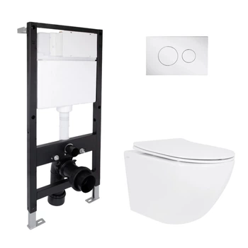 Готовое решение Qtap для ванной комнаты: подвесной унитаз Jay Ultra Quiet 485x360x320 + комплект инсталляции Standard (круглая кнопка Chrome)