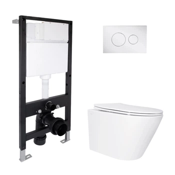 Готовое решение Qtap для ванной комнаты: подвесной унитаз Swan Ultra Quiet 485x360x320 + комплект инсталляции Standard (круглая кнопка Chrome)