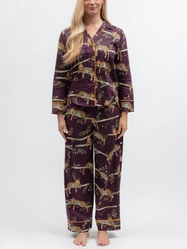 Піжама жіноча Cyberjammies Wild Slumber 5628-5629 з бавовни та модалу широкі штани family look 18/2XL Фіолетовий з принтом леопардів (5051877688971)