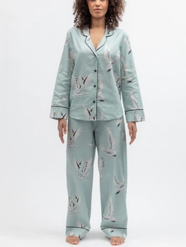 Жіноча піжама Cyberjammies Grace 5566-5567 стильний комплект для дому на гудзиках з широкими штанами сімейна колекція 20/3XL М'ятний з принтом лебедів (5051877677722)