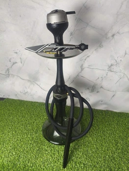 Кальян ATMOS Wood Steel Black — 49 см, нержавеющая шахта, деревянный декор, стеклянная колба