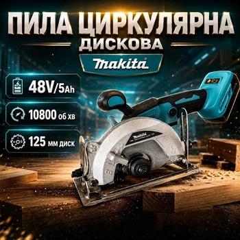 Пила циркулярна дискова Makita HS-7010 2 акумулятори 48V/5Ah Швидкість 10800 об/хв Диск 125 мм