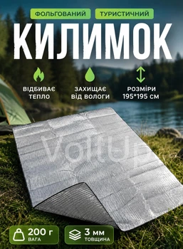 Туристичний термокилимок каремат SJ-0029-2 195×195 см фольгований вологозахисний для намету пікніка та кемпінгу