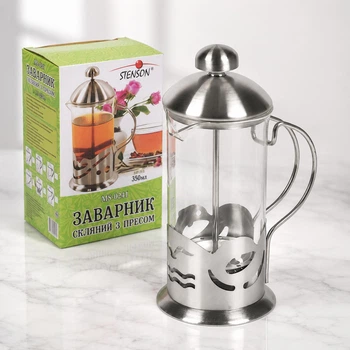 Френч-пресс чайник для чая и кофе 0.35 л, металл стекло