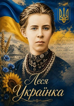 Портрет "Леся Українка. Квіти. Прапор", розмір 30х40 - А3