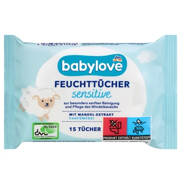 Влажные салфетки для умывания Babylove, 15 шт, от DM (Германия)