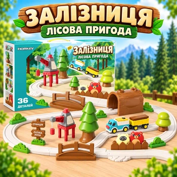 Іграшкова залізниця з вантажним поїздом Ліс (36 деталей, трек з машинкою та причепом на батарейках)