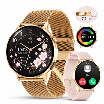Женский Smart Watch AMOLED с LED фонариком, ультратонким корпусом, мониторингом показателей здоровья, 2 ремешки