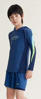 Купальный костюм для мальчика Li Ning 8031 раздельный с рукавами с УФ-защитой, синий, размер 160