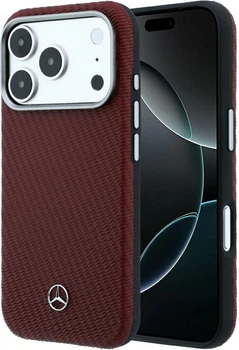 Etui plecki Mercedes-Benz Leather Semi Wrap Wood Effect MagSafe do Apple iPhone 17 Pro / 18 Pro Burgundy (MEHMP18L25PFWWPR)