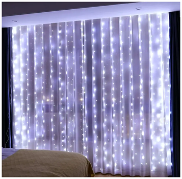 Гирлянда штора 300 LED 3x3м USB и сеть 220В 8 режимов управления пультом для интерьера Роса SQ-27363
