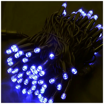 Уличная светодиодная гирлянда 10м 100 LED 220V черный каучуковый провод IP68 синий SQ-26121