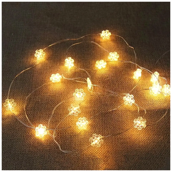 Гирлянда светодиодная 20 LED 2м теплый белый для елки на батарейках фигурки снежинки IP44 SQ-26884