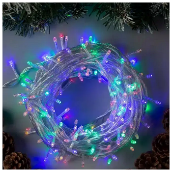 Светодиодная гирлянда 6м 100 LED прозрачный провод для елки с 8 режимами IP44 SQ-29637