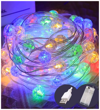 Гирлянда светодиодная 50 LED 5м на батарейках и USB 8 режимов для елки Хрустальные шарики SQ-26882