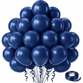 Набір темно-синіх матових повітряних кульок Luftballons 30 см 50 шт та темно-синя стрічка (SKU-490)