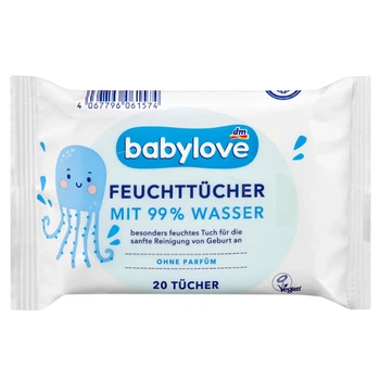 Салфетки влажные Babylove с содержанием 99% воды, 20 шт.