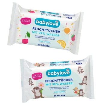 Салфетки влажные Babylove с содержанием 99% воды, 80 шт.