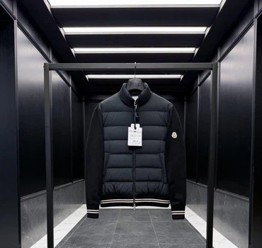 Мужская черная комбинированная пуховая куртка Moncler Cardigan Tricot, XL