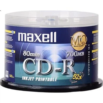 Диски Maxell CD-R, тайваньские оптические диски с возможностью записи, записываемые диски, чистые диски, скорость 52x, емкость 700 МБ, 50 штук в упаковке.