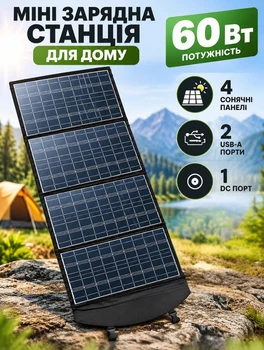 Портативная солнечная панель для зарядки телефона 60 Вт мини зарядная станция для дома с 4 солнечными панелями 1100×360 мм монокристаллический кремний Черный