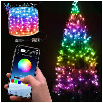 Умная RGB гирлянда 100 LED 10м USB 5В 1Вт IP44 управление через смартфон модель Роса SQ-26696