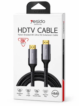 Кабель HDMI Yesido HM11 8K HDTV, HDMI 2.1, 1.8 м, 48 Гбит/с, чёрный