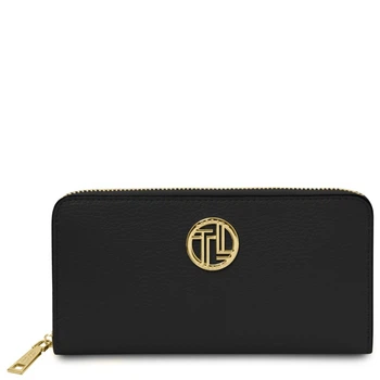 Большой женский кожаный кошелек Tuscany Leather Financier черный на молнии TL142485