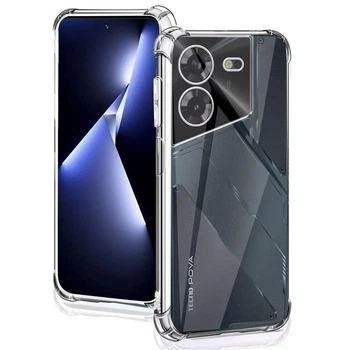 Противоударный чехол для Tecno Pova 5 (LH7n) прозрачный, усиленные углы с защитой камеры, TPU