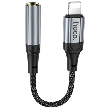 Аудіо перехідник Hoco LS36A Fresh Lightning — AUX 3.5 мм, плетений, металевий сірий