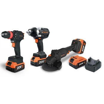 Набор аккумуляторного инструмента STROMO PA185SET (КШМ, Гайковерт, Шуруповерт, 3 АКБ 4А, 2 ЗП, бесщеточный, кейс)