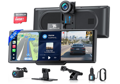 Автомобильный экран Tecxerllon 10.26" Wireless CarPlay и Android Auto, видеорегистратор 4K, HD камера заднего вида, Bluetooth 5.0