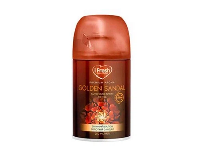 Сменный баллон для автоматического освежителя воздуха iFresh Premium Aroma Golden Sandal (Золотой сандал / Антитютюн), 250 мл