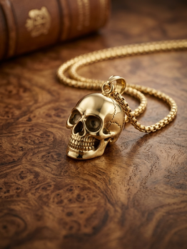 Кулон череп золотистый SteelSkull на цепочке 60 см из медицинской стали