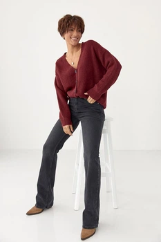 В'язаний вільний кардиган на ґудзиках LR5101r Бордовый ONE SIZE