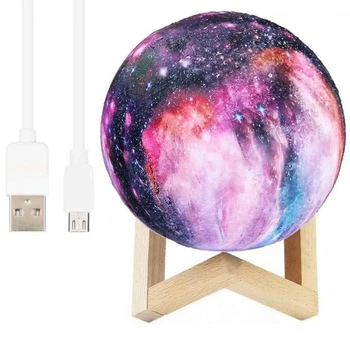 Ночник 3D Moon Night Light аккумуляторный с USB, 16 цветов