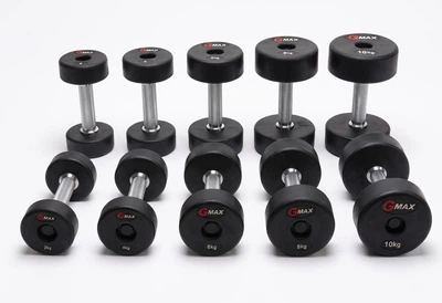 Комплект гантель (5 пар) GMAX RD, 2-4-6-8-10 кг (гума), GM-RD-2-10-BK