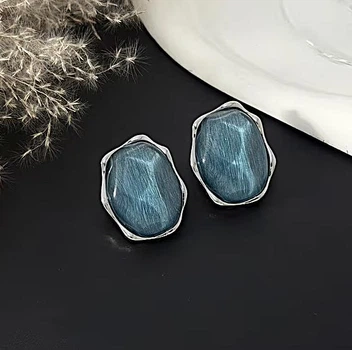 Женские сережки Крупные камни 3.5см jewelry Синие деним