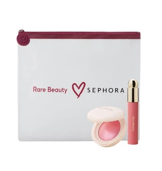 Набір Rare Beauty Рум'яна для обличчя Soft Pinch Luminous Blush Happy ,помада та косметичка