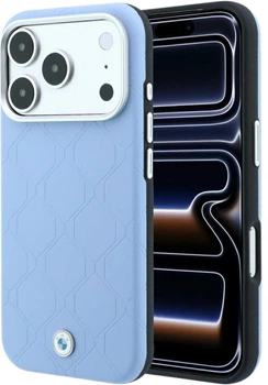 Etui BMW Sign Deboss Quilted Metal Logo MagSafe do iPhone 18 Pro / 17 Pro niebieskie (BMW001225)