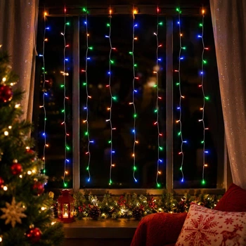 Гирлянда-штора LED VALESO 144 RGB 3х2 м 8 режимов Прозрачный провод LKS5053