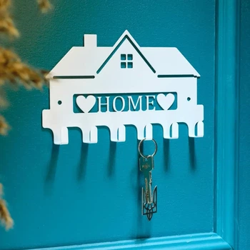 Ключница настенная Home металлическая на 6 крючков 24 х 15 см Белый (KZ-40)