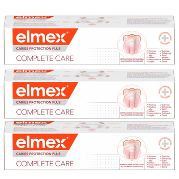 Zestaw past do zębów Elmex Caries Protection Plus Complete Care Tripack z fluorem 3 x 75 ml (8590232001132)