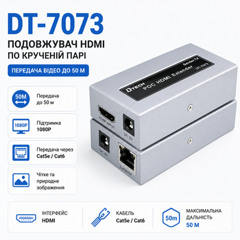 Активний подовжувач DT-7073 50 м HDMI сигналу Cat5e/6 кабелю 1080 p